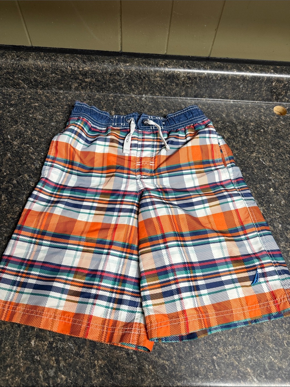 Nautica Orange Plaid Boys' Swim Trunks